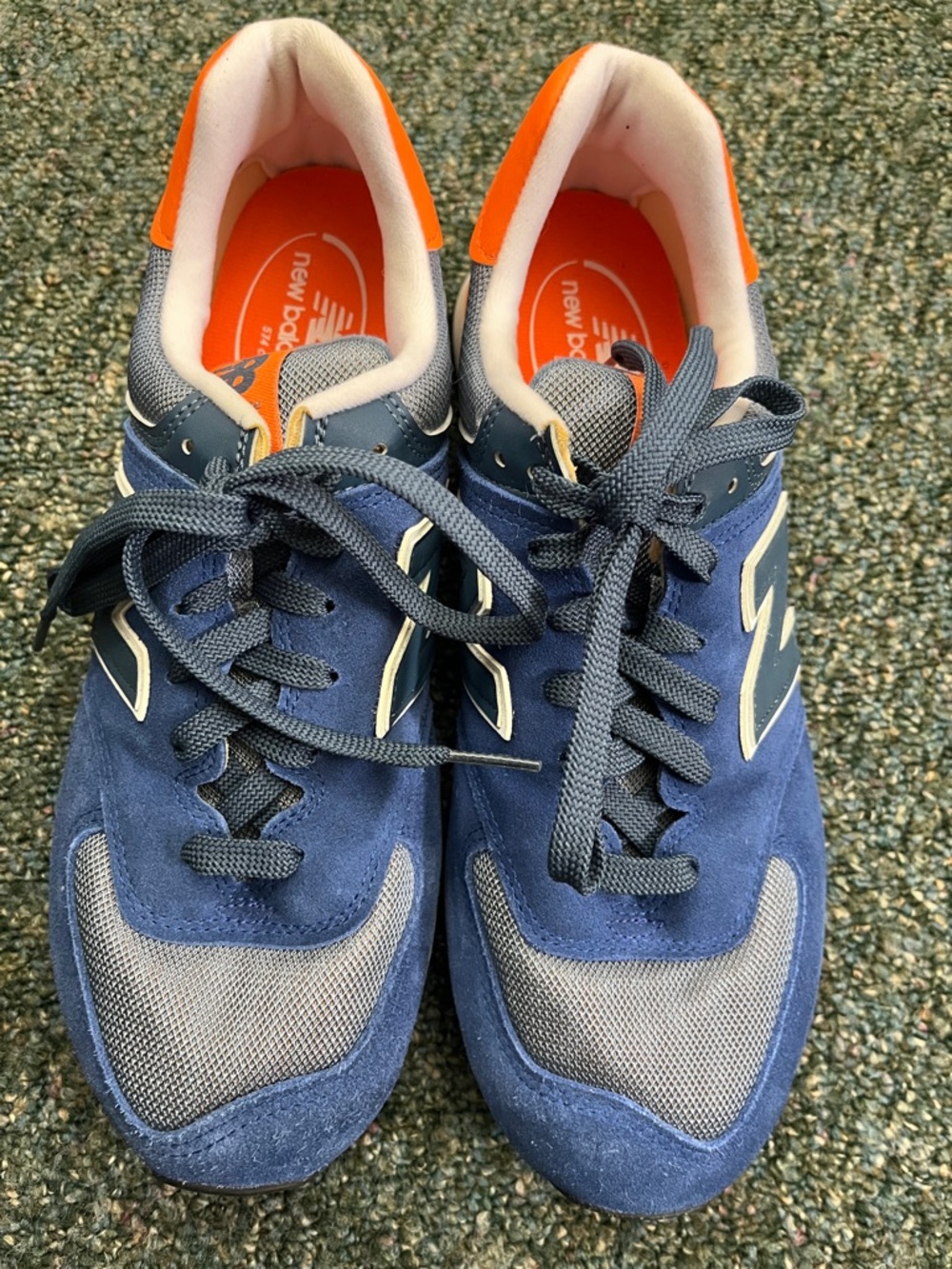 New Balance Navy & Gray Suede Mesh Sneakers with Orange Lining